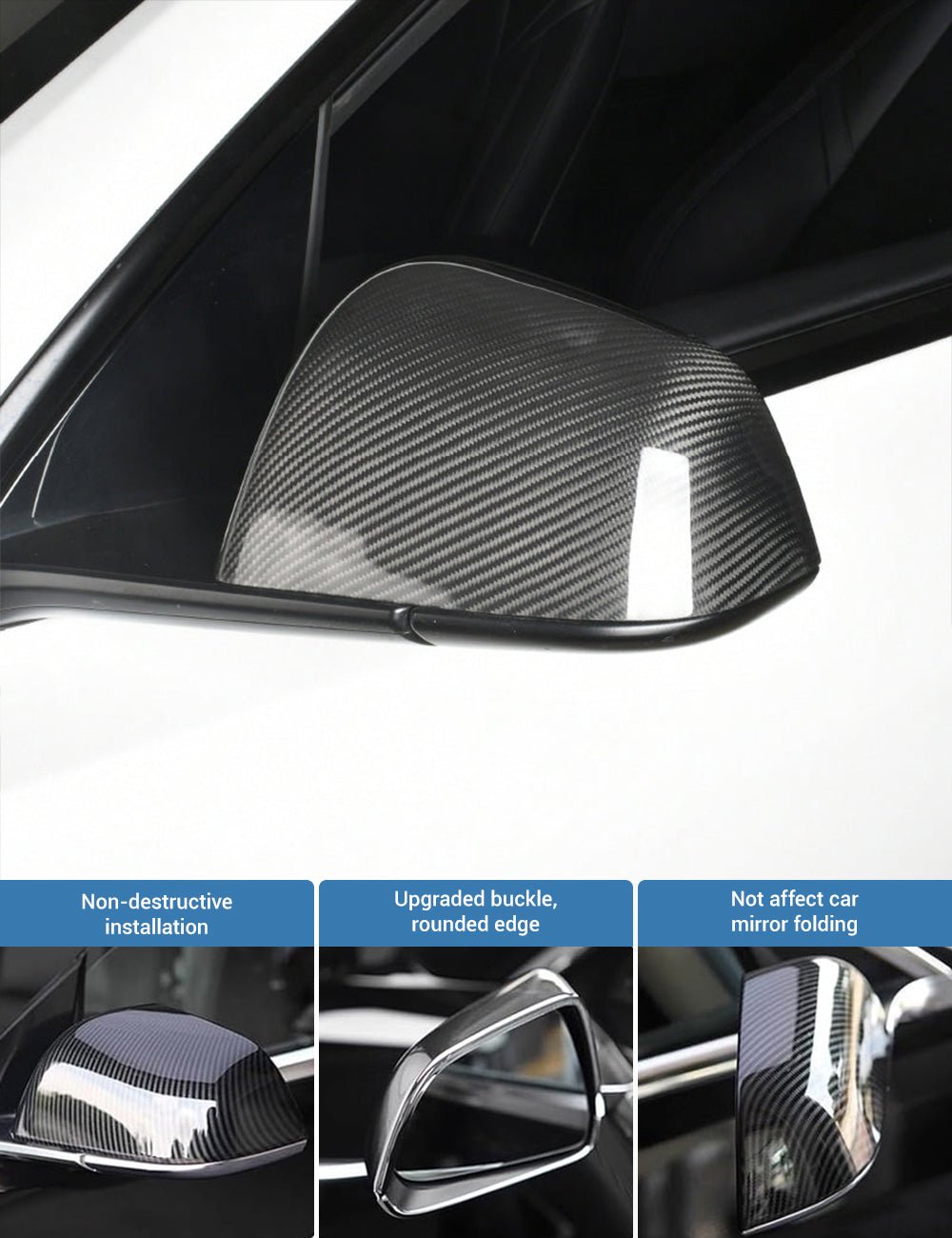 Side Mirror Cover OEM Style for Tesla Model X / S - Dry Carbon Fiber Exterior Mods