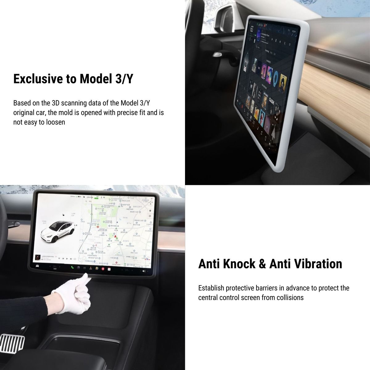 Silicone Central Screen Protector Frame for Tesla Model 3 / Y