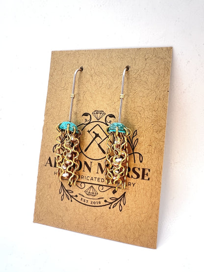 Mini Green Jellyfish Earrings with White Pearls and Sterling Silver Earwires