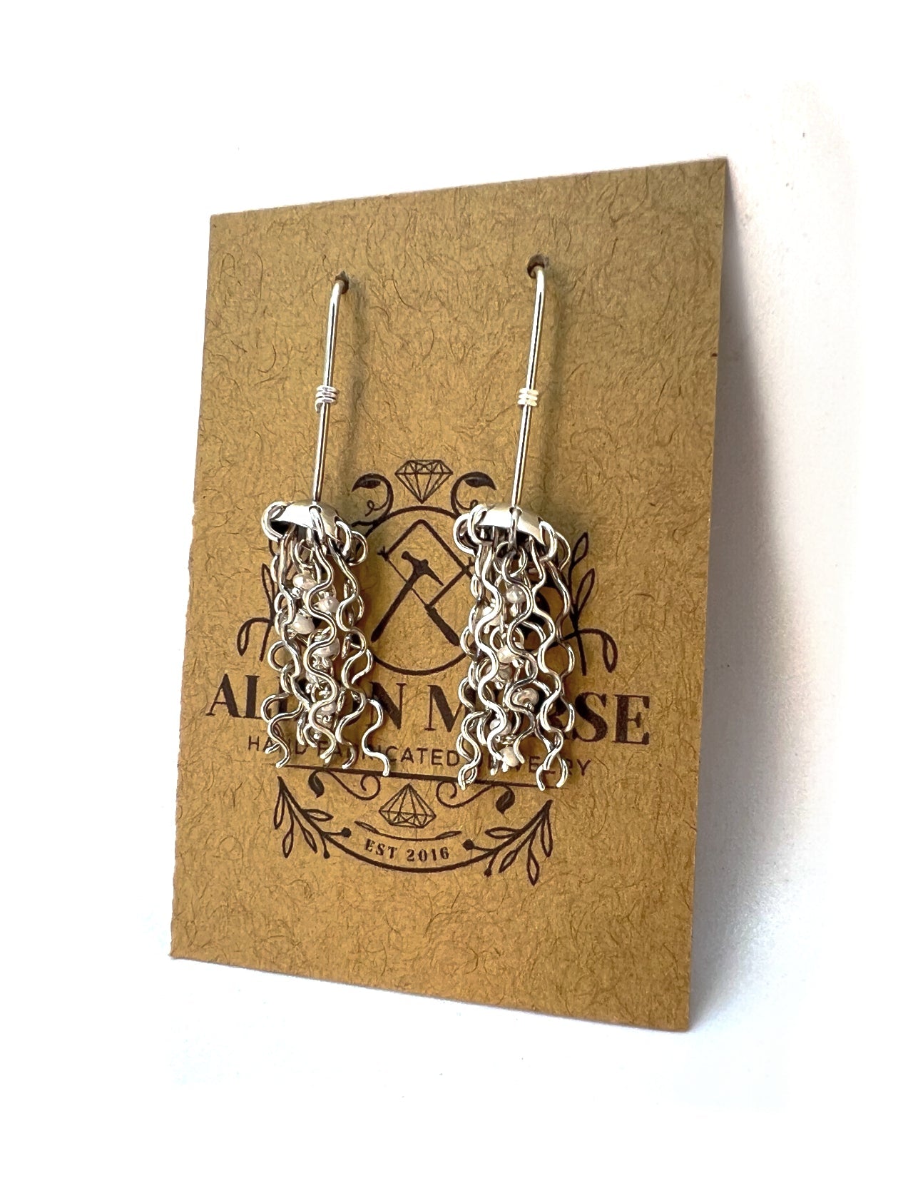 Mini Jellyfish Earrings in Sterling Silver with White Pearls