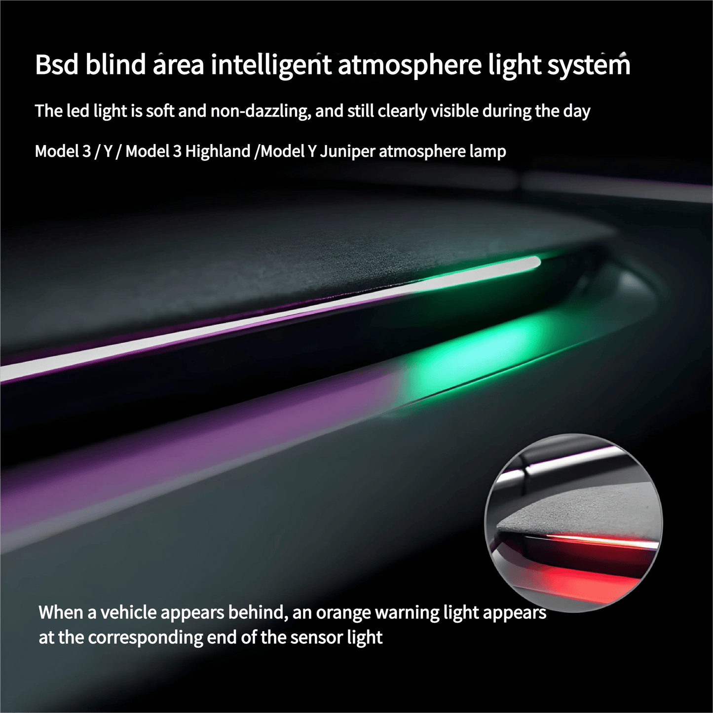BSD Blind Spot Monitor RGB Ambient Lighting for Model 3/Y | OEM Screen Control