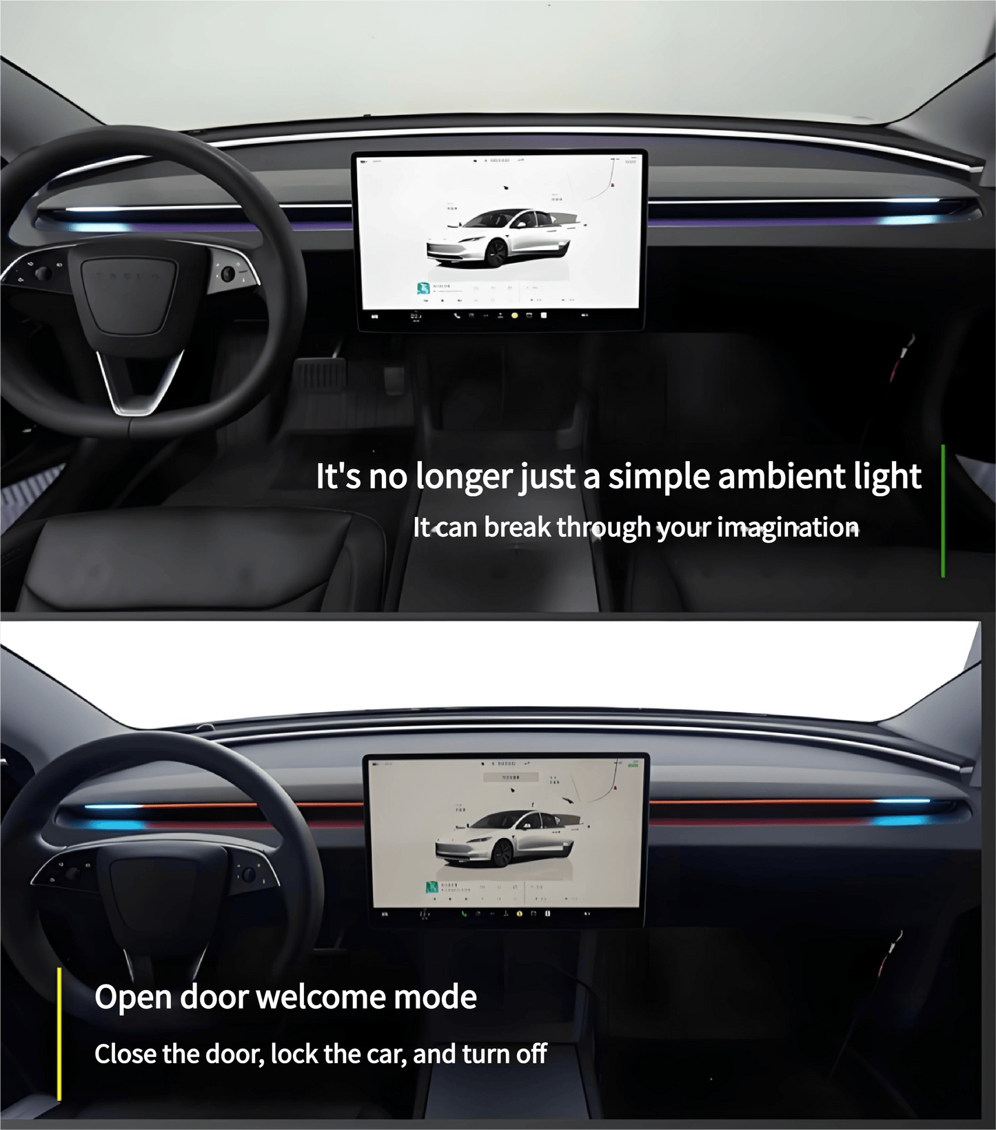 BSD Blind Spot Monitor RGB Ambient Lighting for Model 3/Y | OEM Screen Control
