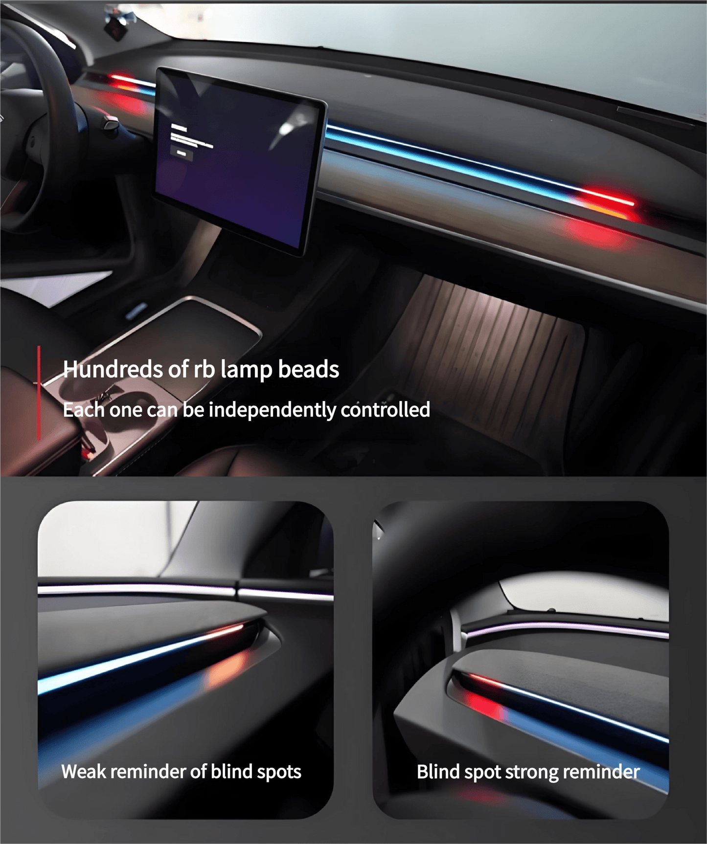 BSD Blind Spot Monitor RGB Ambient Lighting for Model 3/Y | OEM Screen Control