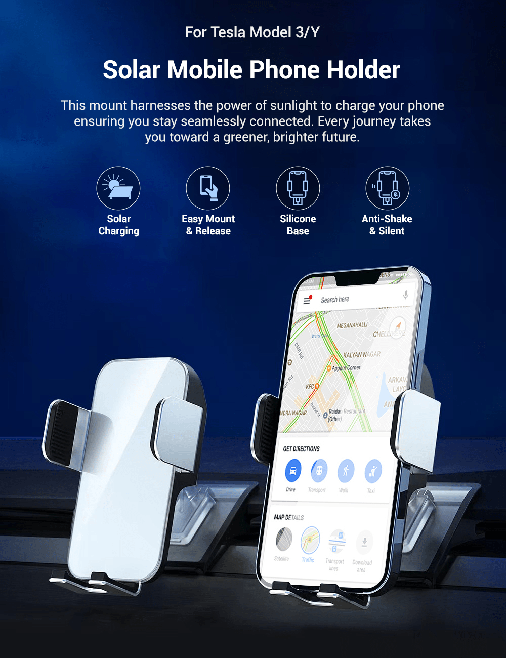 Solar Mobile Phone Holder for Tesla Model 3/Y
