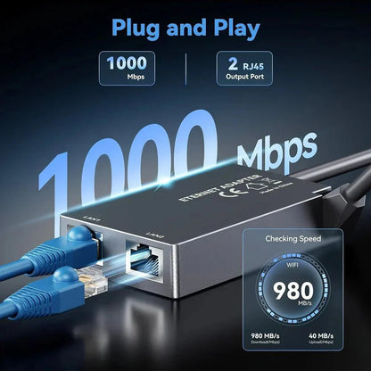 Starlink Gen 2 Dual-Port Ethernet Adapter | 2-in-1 RJ45 Splitter