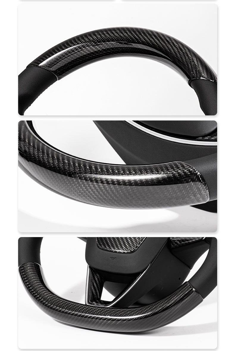 Steering Wheel Trim Covers for New Model Y & Model 3 Highland | Real Dry Carbon Fiber