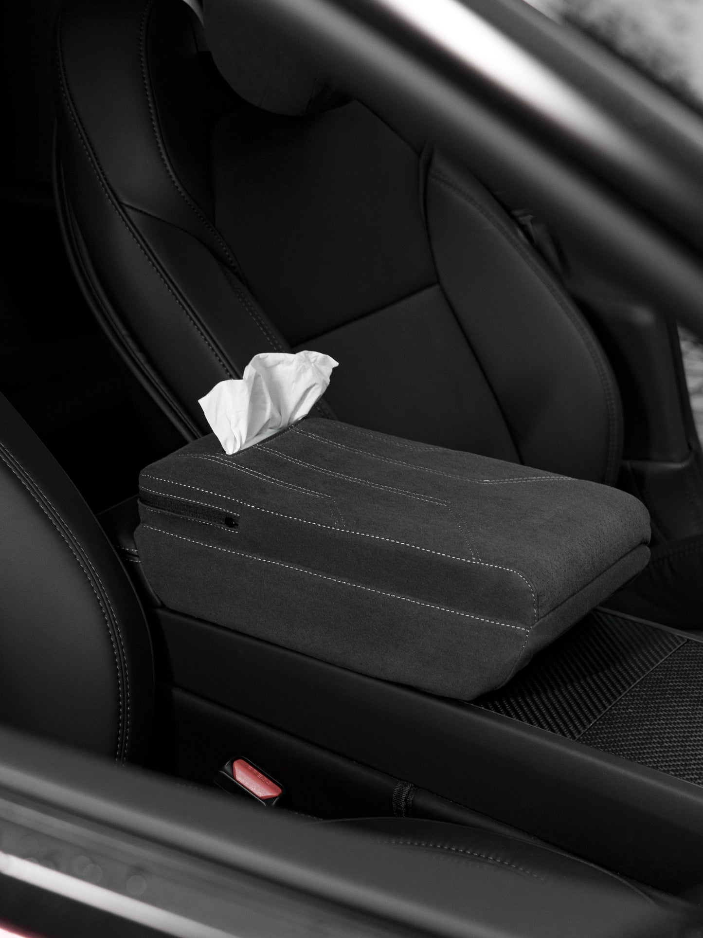Suede Armrest Cover with Raised Pad & Tissue Box for Model Y Juniper & Model 3 Highland