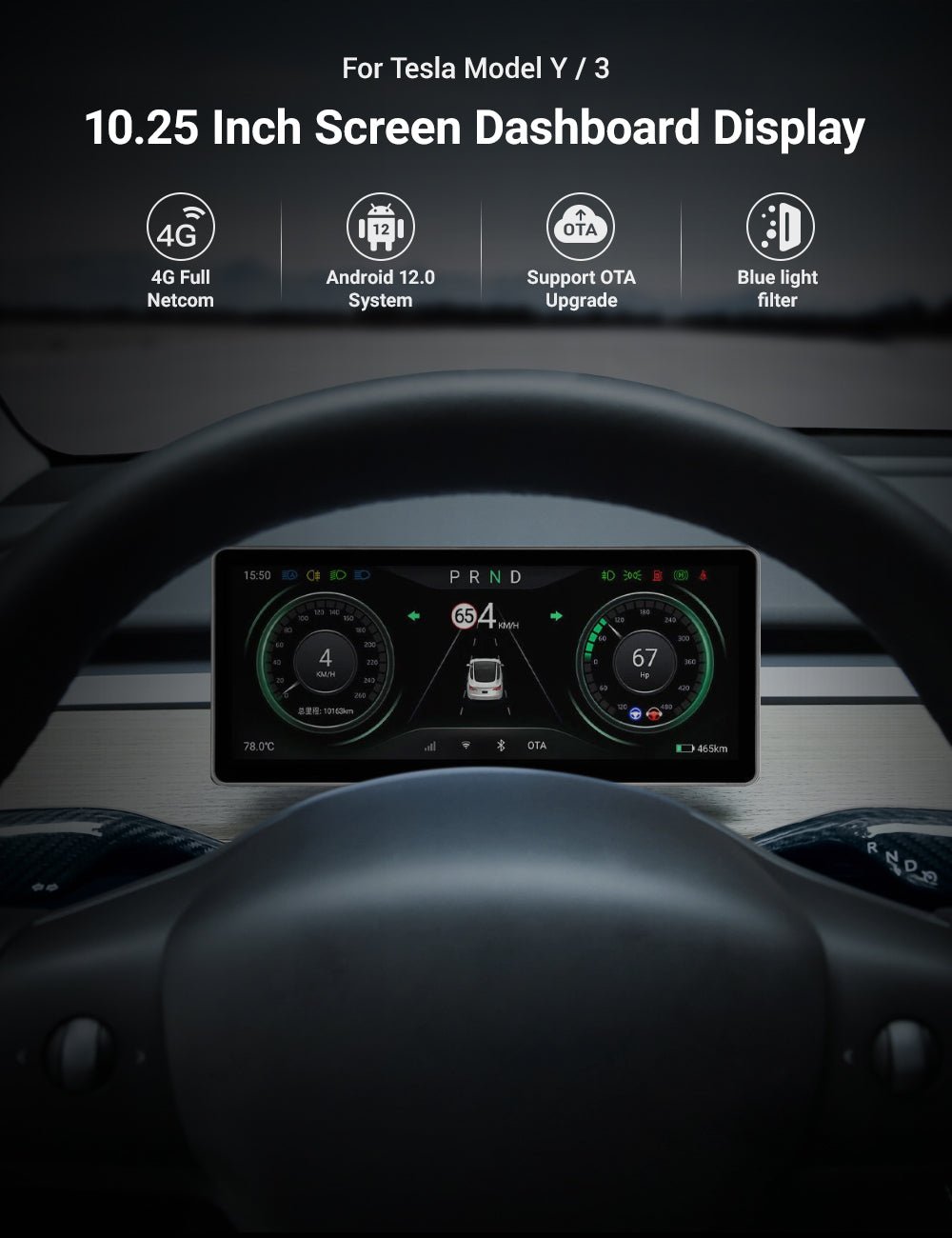 TESERY 10.25‘’ Android 4G Tesla Model 3 / Y Display LCD Instrument Dashboard Screen