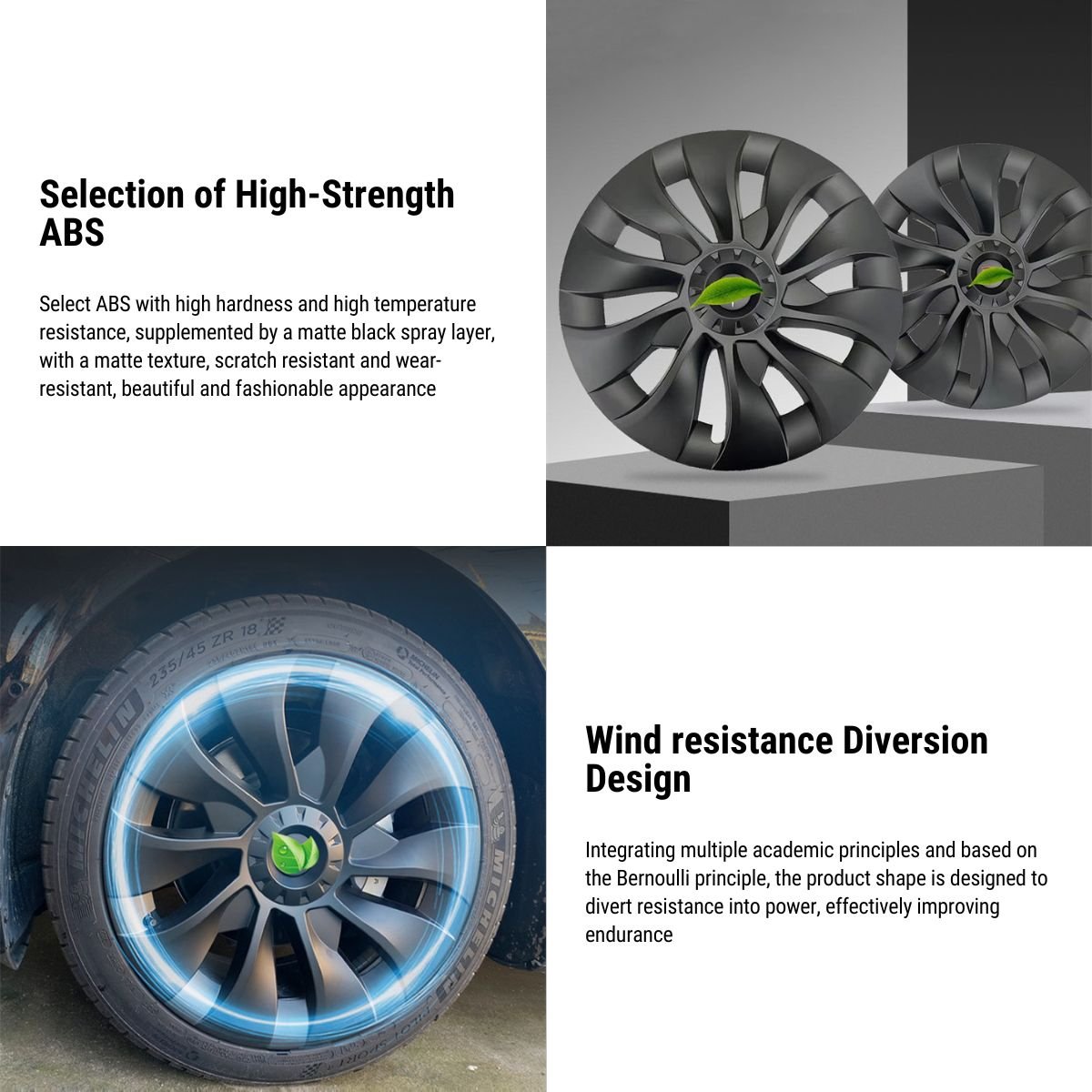 TESERY 18″ 19″ Hubcaps for Tesla Model 3/Y (4PCS)