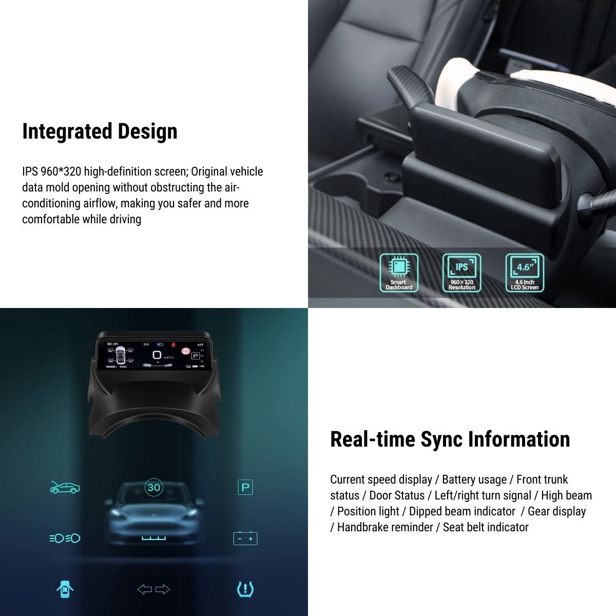 TESERY 4.6'' Mini Display Screen for Tesla Model 3 / Y