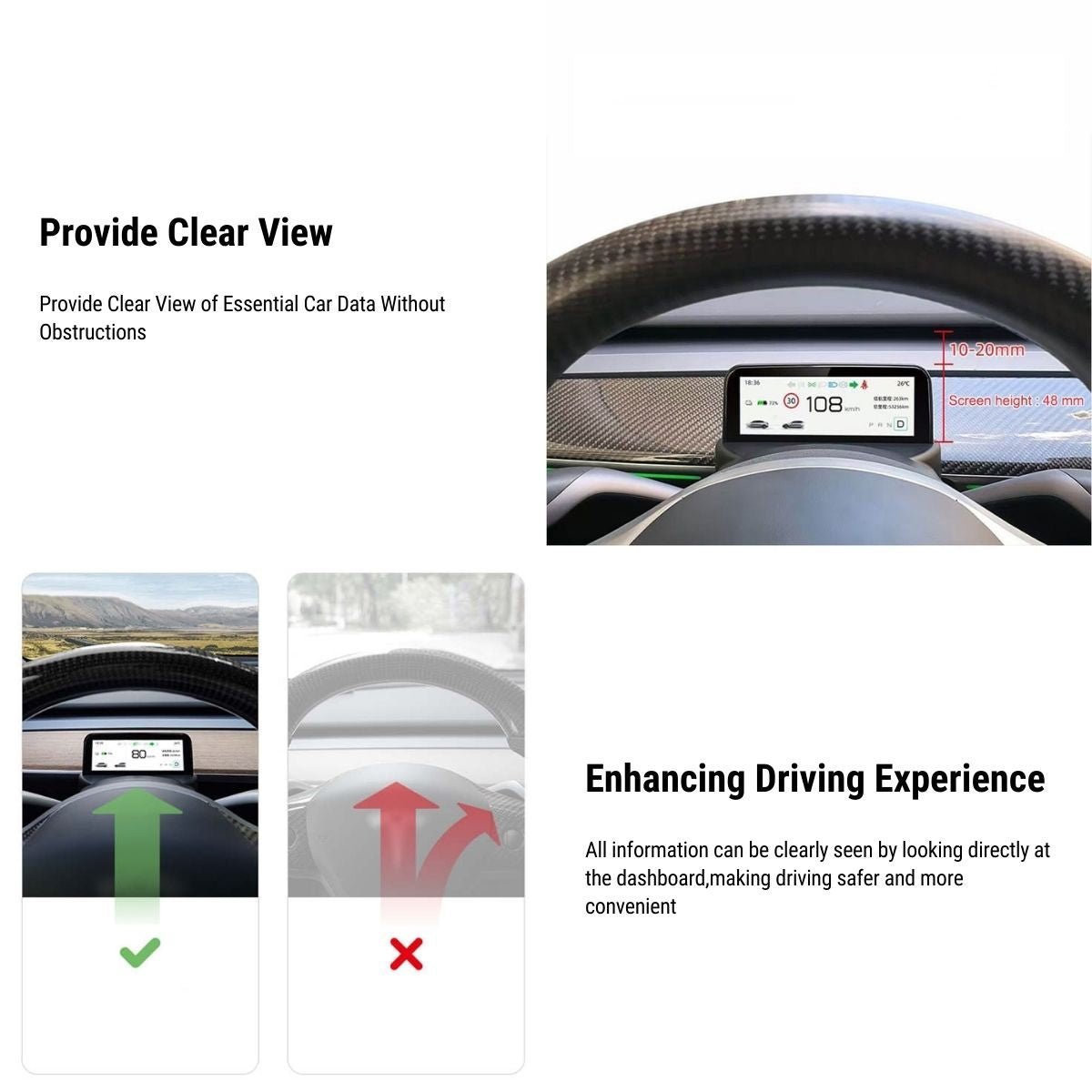 TESERY 4.6'' Mini Display Screen for Tesla Model 3 / Y