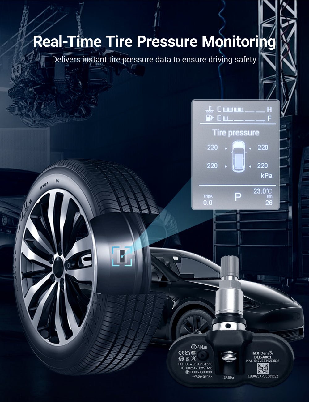 TESERY BLE Bluetooth Tire Pressure Monitoring Sensor(TPMS) for Model 3/Y/S/X