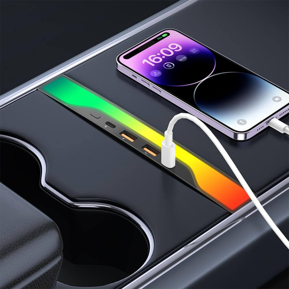 Center Console USB Hub with Ambient Lighting for Model 3 Highland/New Model Y