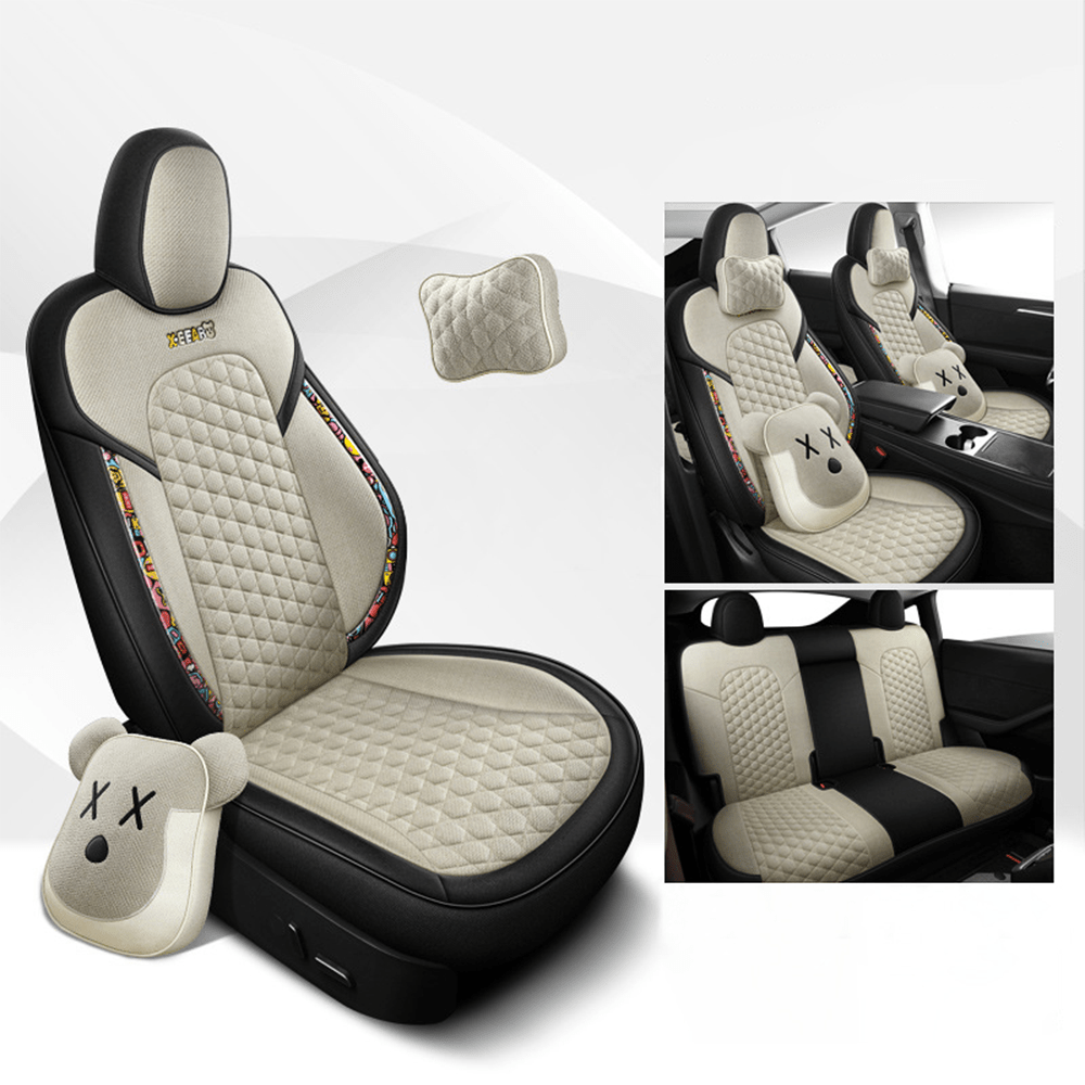 TESERY Cotton-Linen Seat Covers for Tesla Model 3