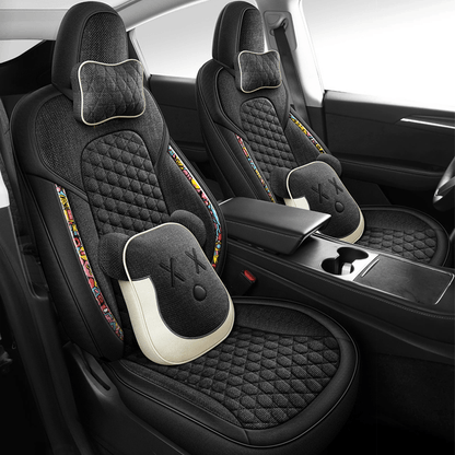 TESERY Cotton-Linen Seat Covers for Tesla Model 3