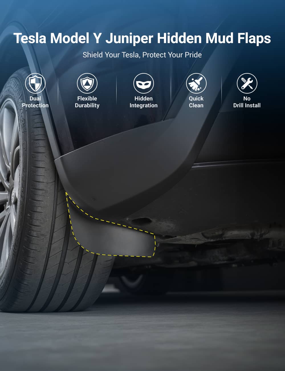 TESERY Hidden Mud Flaps Mud Guard for Model Y Juniper