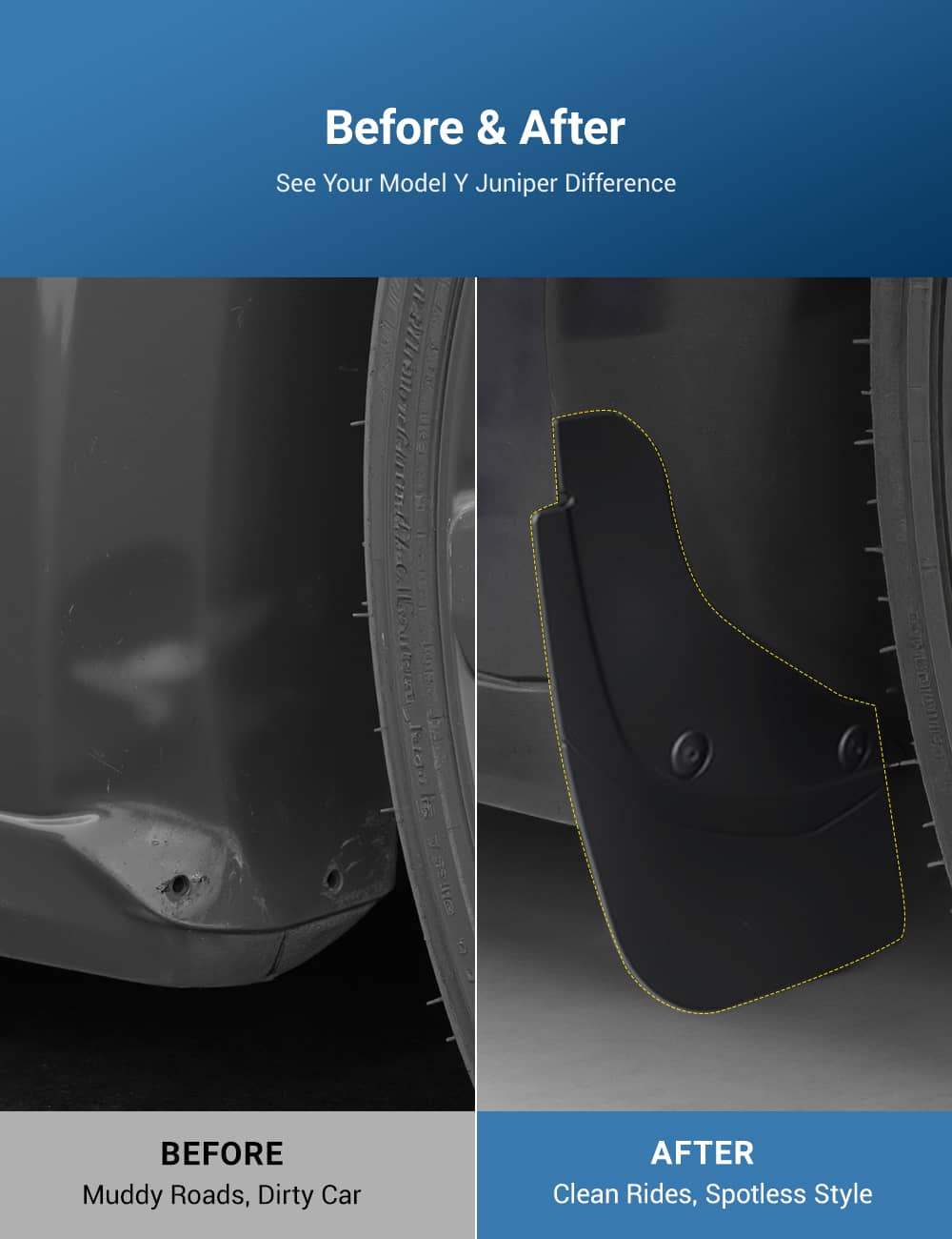 TESERY Hidden Mud Flaps Mud Guard for Model Y Juniper