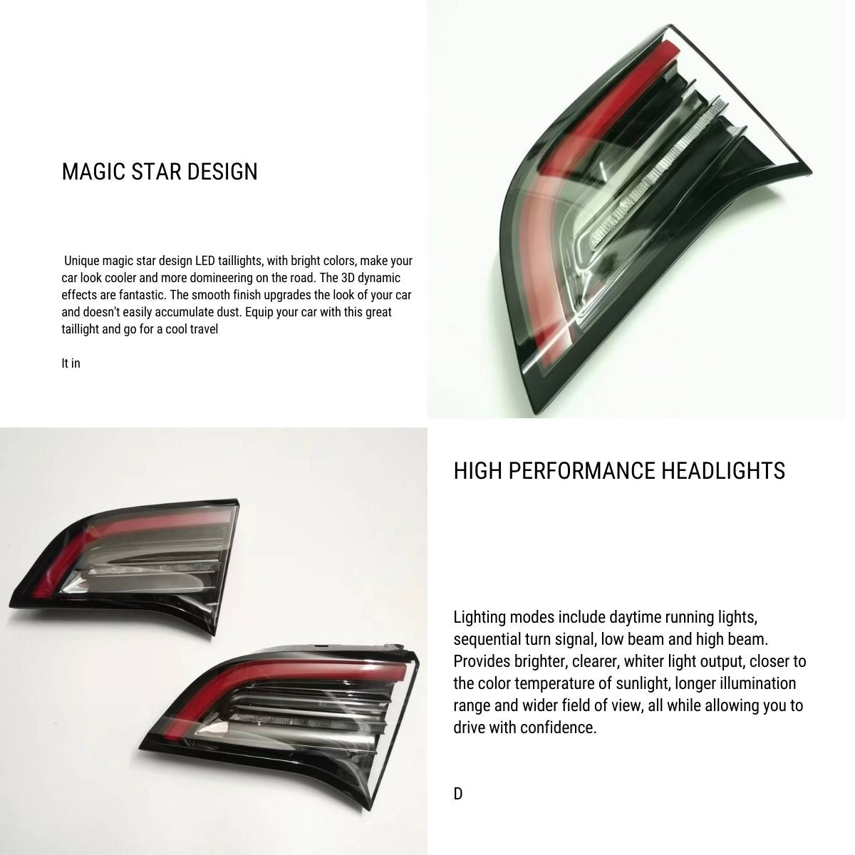 4 PIN Turn Brake Lamp & Inner Tail Light Replacement for Model 3/Y (21-24)