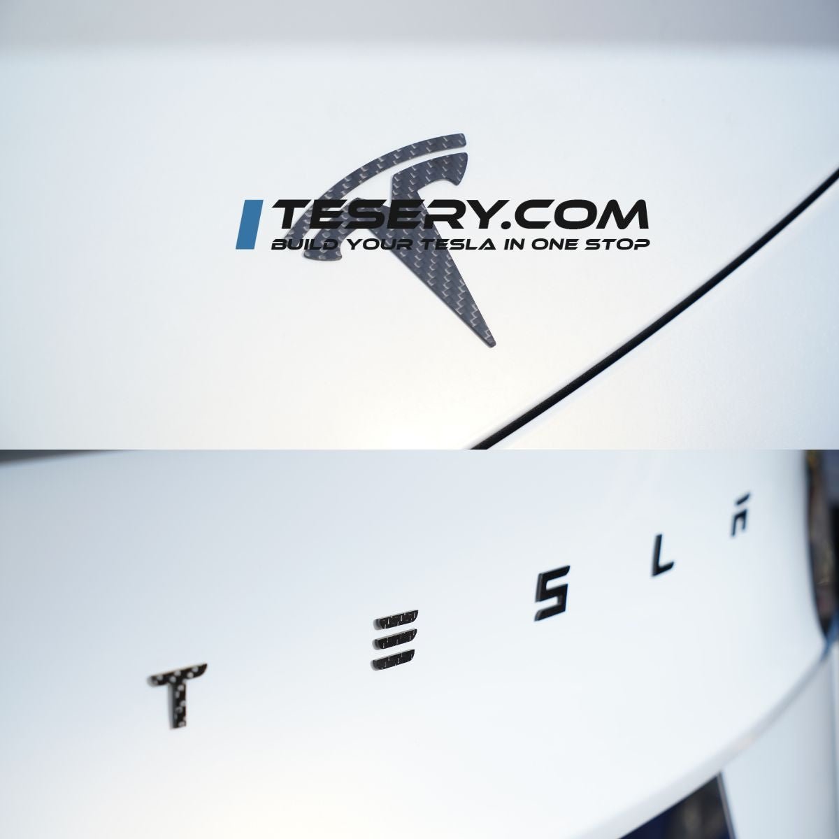 TESERY Logo Cover Front Badge Rear Letters Emblem for Tesla Model 3 / Y - Real Carbon Fiber Exterior