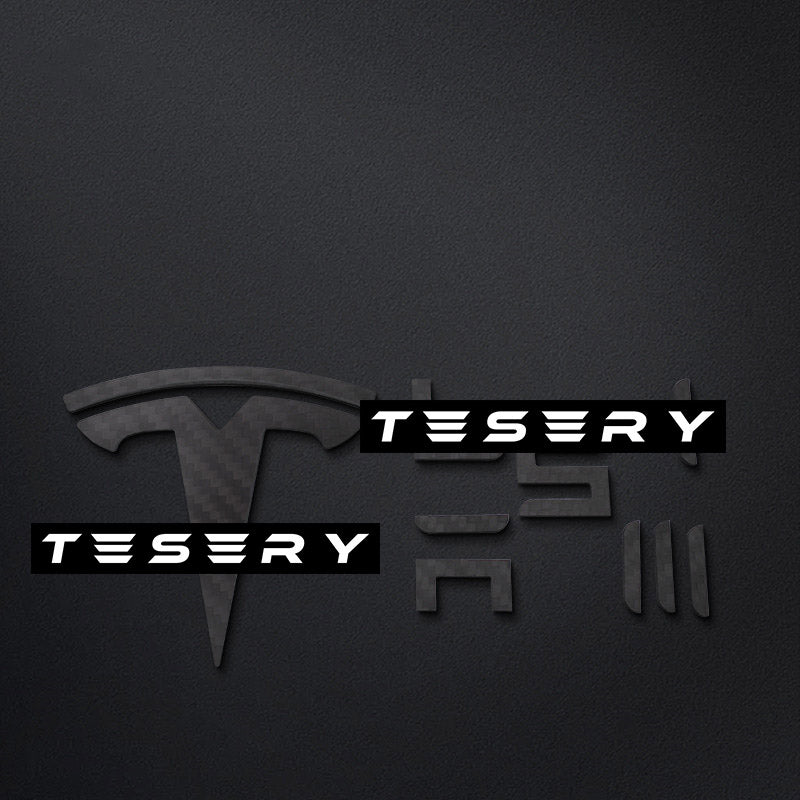 TESERY Logo Cover Front Badge Rear Letters Emblem for Tesla Model 3 / Y - Real Carbon Fiber Exterior