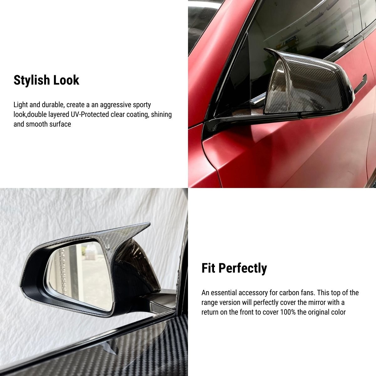 TESERY Mirror Caps for Model Y / 3 ( Sporty Style ) - Carbon Fiber Exterior Mods