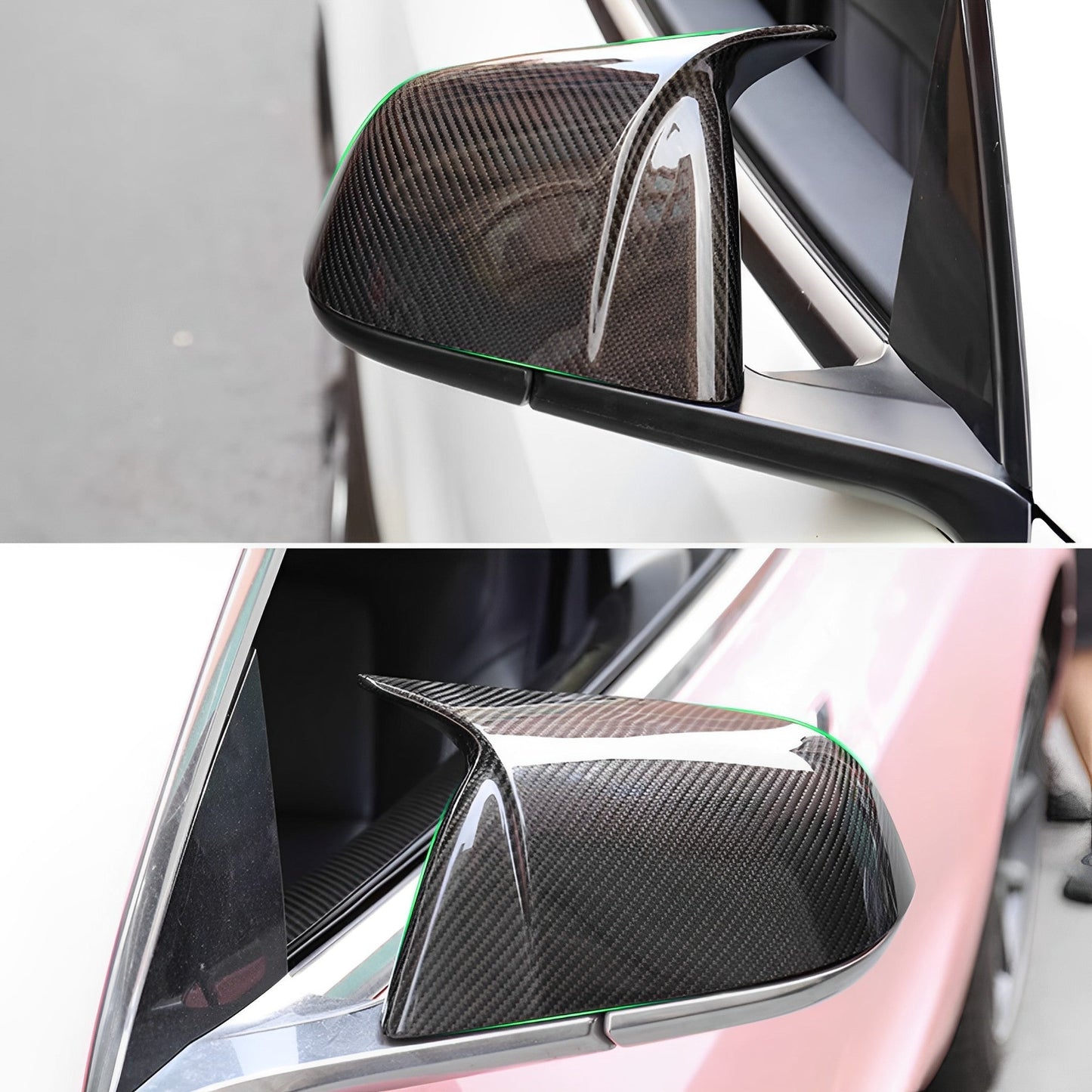 TESERY Mirror Caps for Model S / X ( Sporty Style ) - Dry Carbon Fiber Exterior Mods