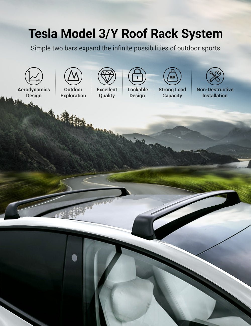 TESERY Roof Rack for Tesla Model 3 Highland / Model Y (Set of 2)