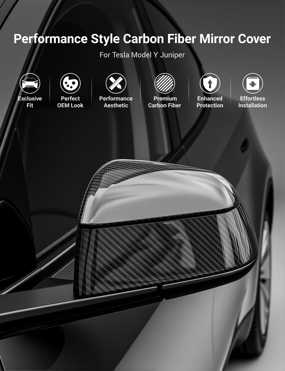 TESERY Side Mirror Cover for Tesla Model Y Juniper ( OEM Style ) - Dry Carbon Fiber Exterior Mods