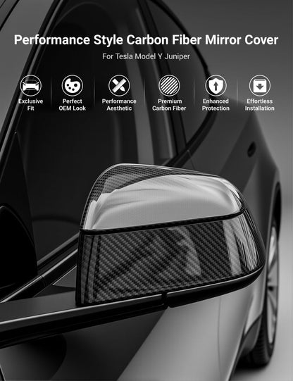 TESERY Side Mirror Cover for Tesla Model Y Juniper ( OEM Style ) - Dry Carbon Fiber Exterior Mods