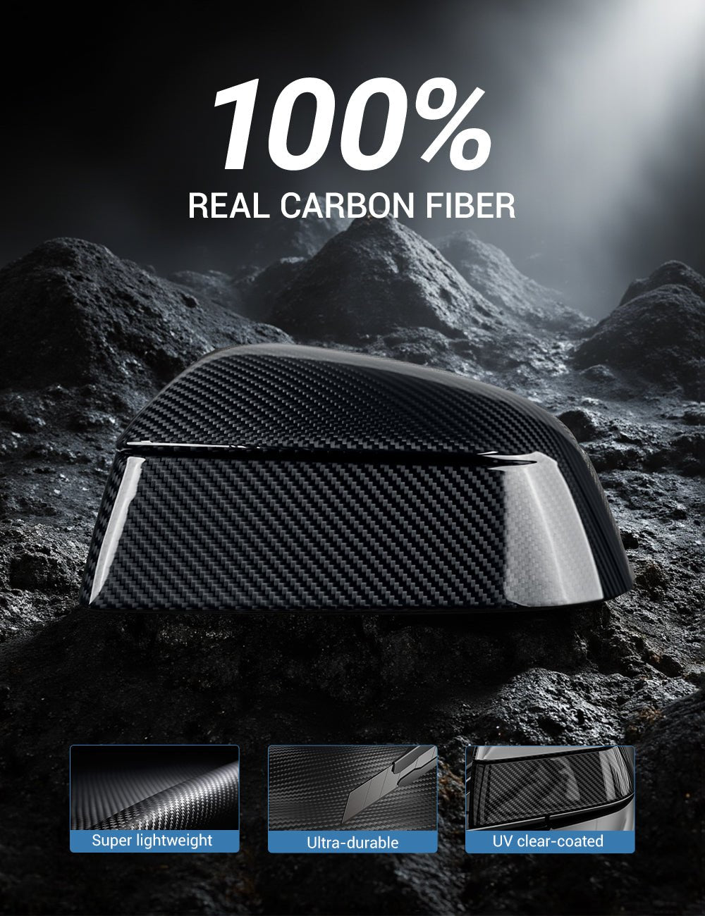 TESERY Side Mirror Cover for Tesla Model Y Juniper ( OEM Style ) - Dry Carbon Fiber Exterior Mods