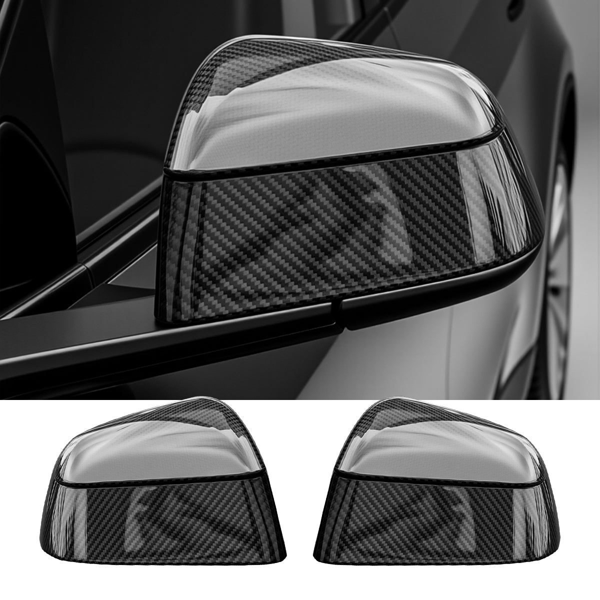TESERY Side Mirror Cover for Tesla Model Y Juniper ( OEM Style ) - Dry Carbon Fiber Exterior Mods