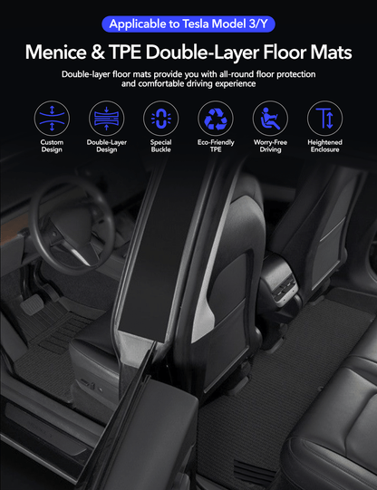 TESERY TPE+Menes Double Layer Floor Mats for Tesla Model 3 & Model Y