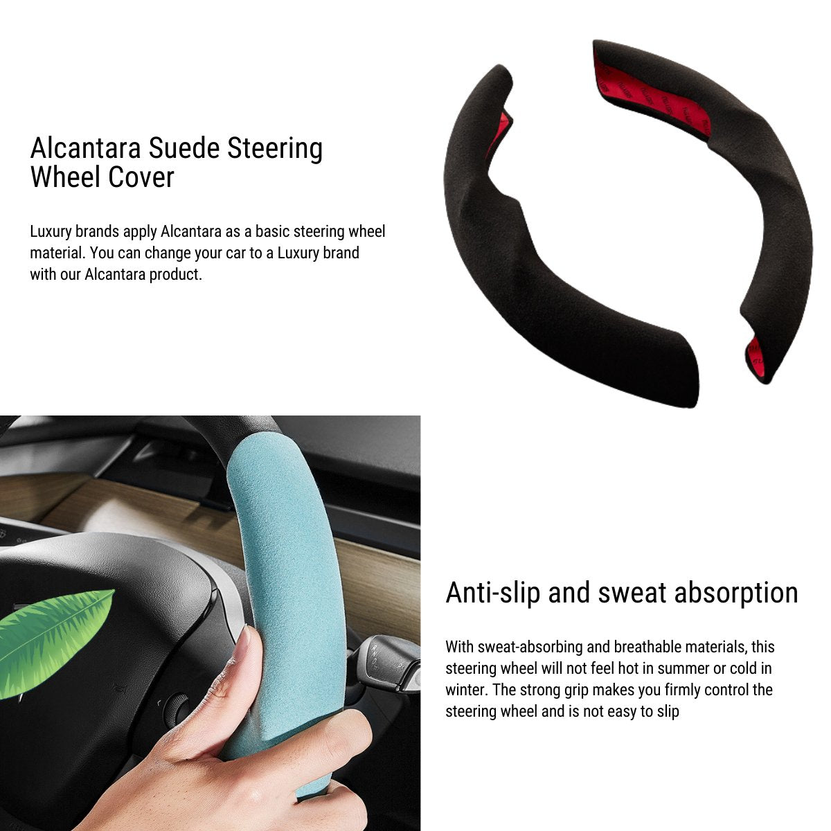 Ultra-thin Alcantara Steering Wheel Cover for Tesla Model 3 / Y