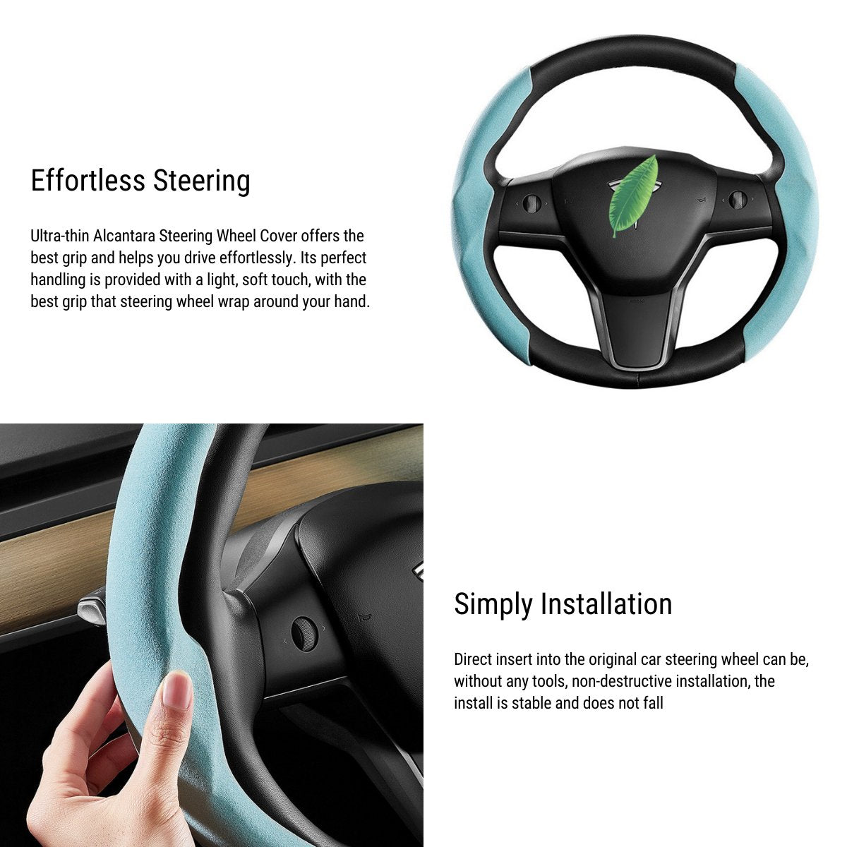 Ultra-thin Alcantara Steering Wheel Cover for Tesla Model 3 / Y