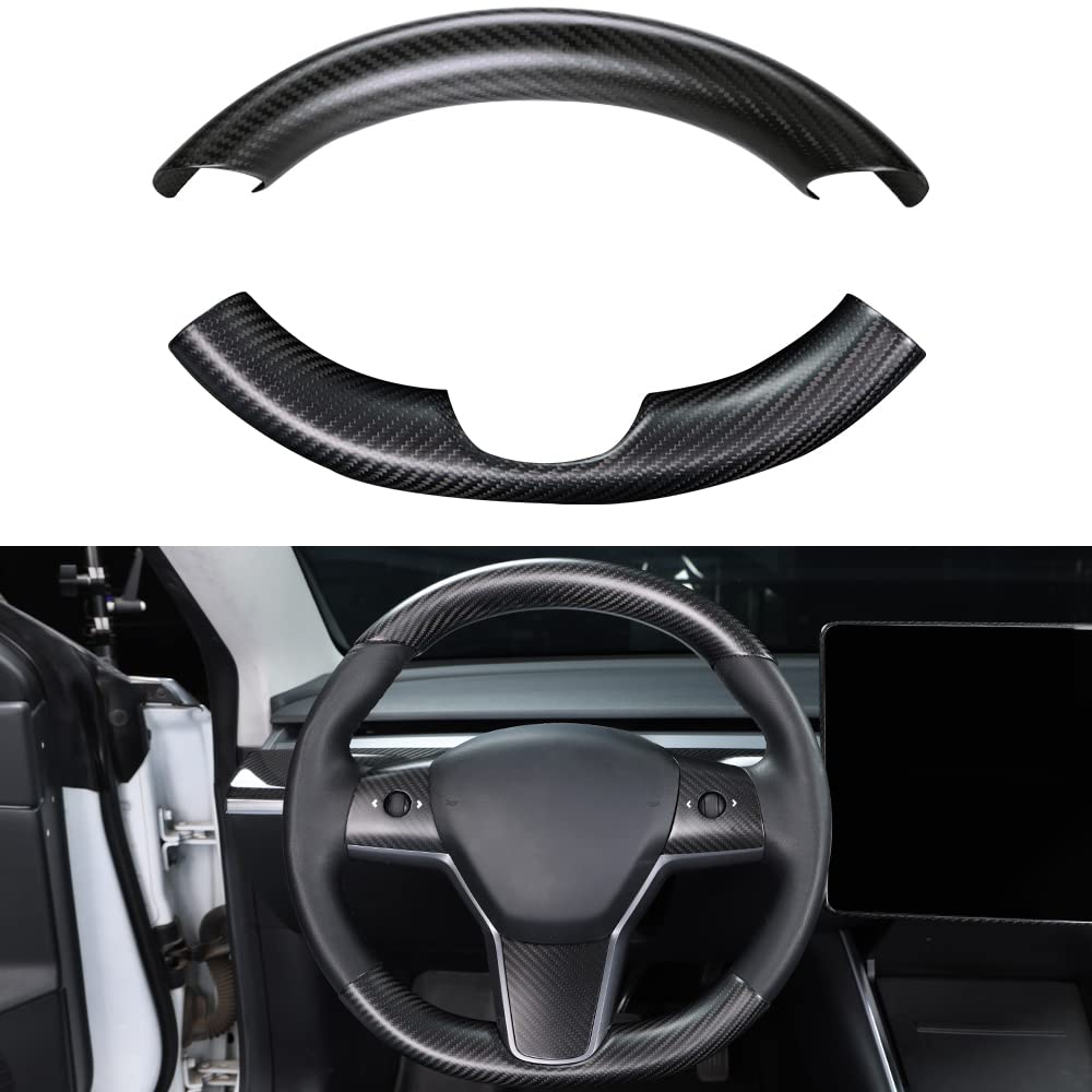 Upper / Lower Parts Steering Wheel Accessories for Tesla Model 3 / Y  -  Carbon Fiber Interior Mods