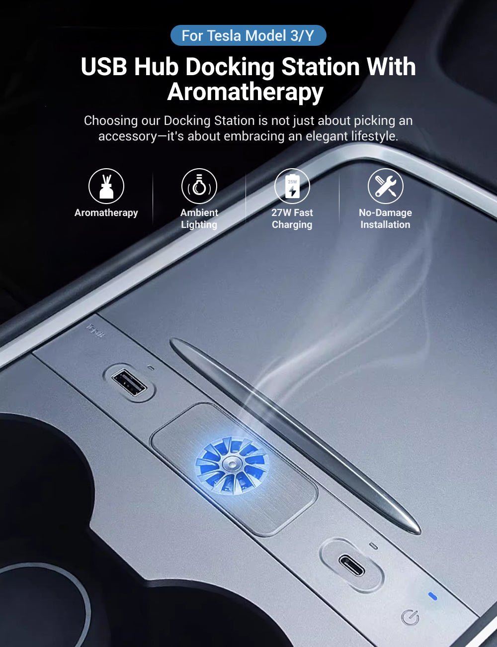 TESERY USB Hub Docking Station With Aromatherapy for Model 3/Y