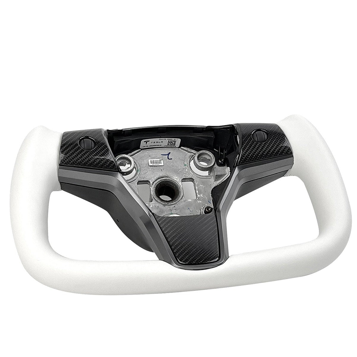 White Leather Yoke Steering Wheel for Tesla Model 3 / Y【Style 7】