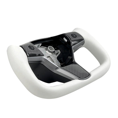 White Leather Yoke Steering Wheel for Tesla Model 3 / Y【Style 7】
