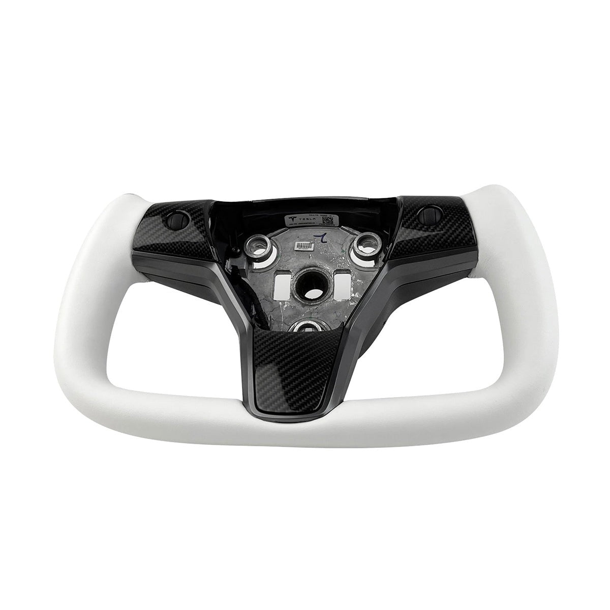 White Leather Yoke Steering Wheel for Tesla Model 3 / Y【Style 7】