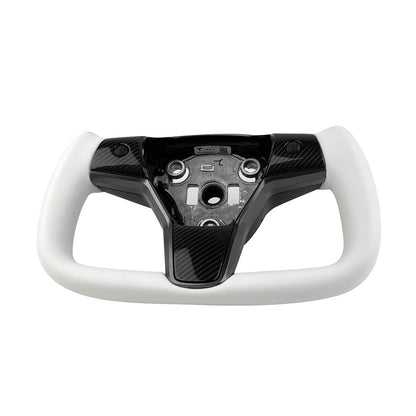 White Leather Yoke Steering Wheel for Tesla Model 3 / Y【Style 7】