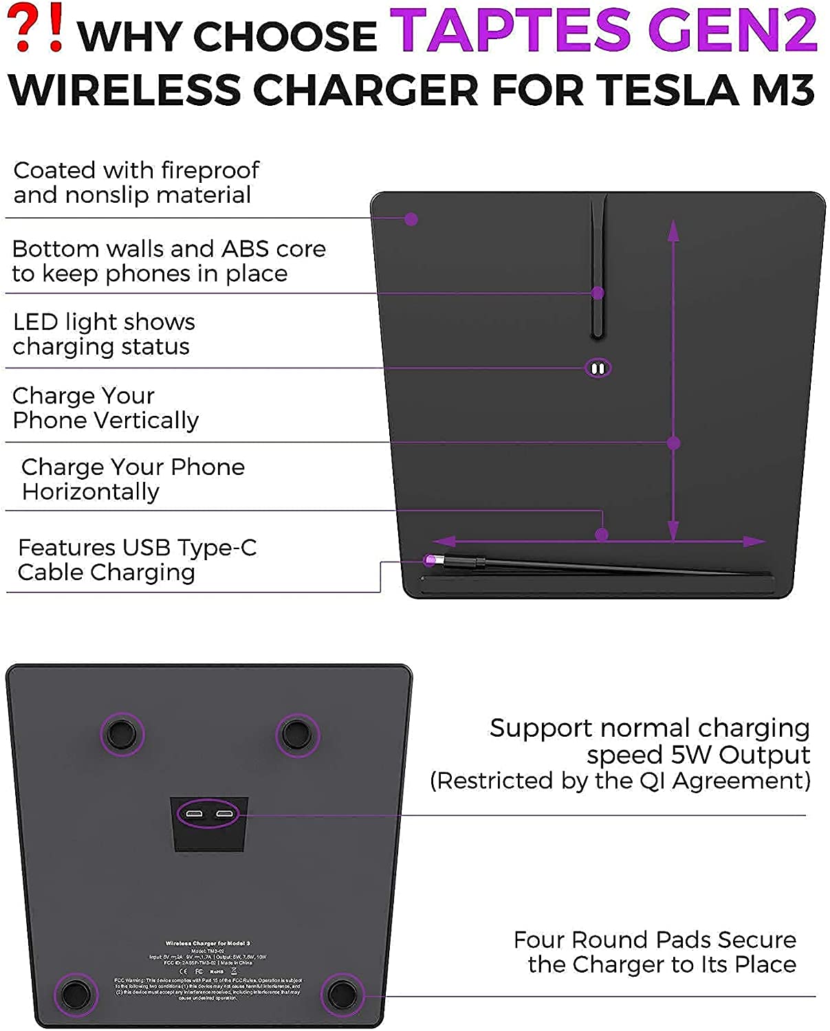 Center Console Wireless Charger for Tesla Model 3