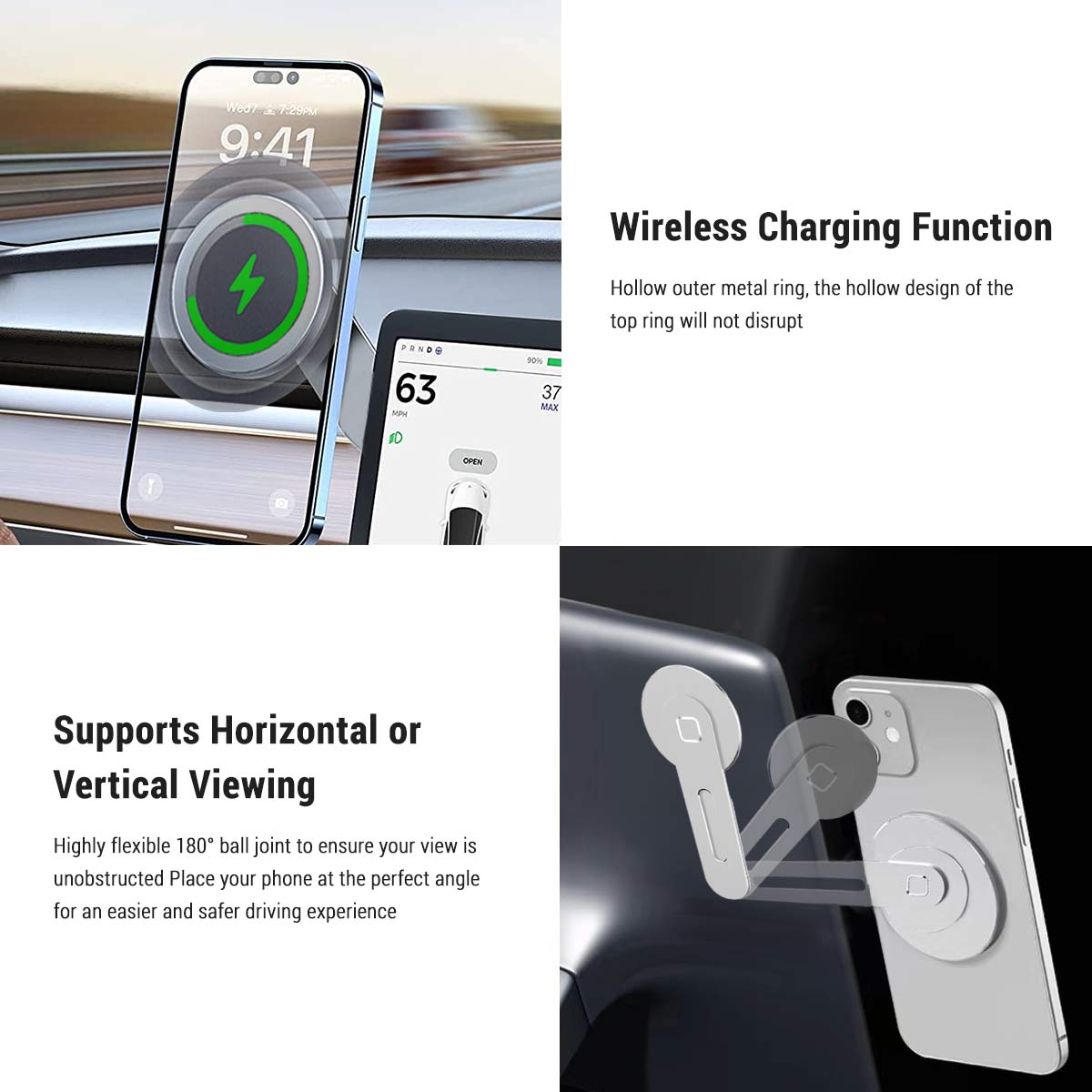 TESERY Wireless Magsafe Mount for Tesla Model 3/Y/S/X/Cybertruck